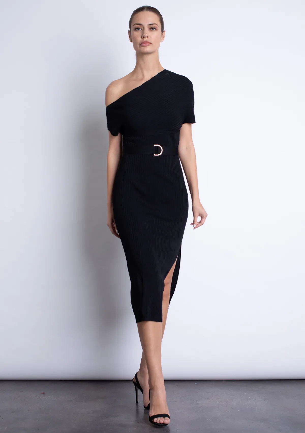 Shine Soft Timeless Trend Amber Knit Midi Dress - Black