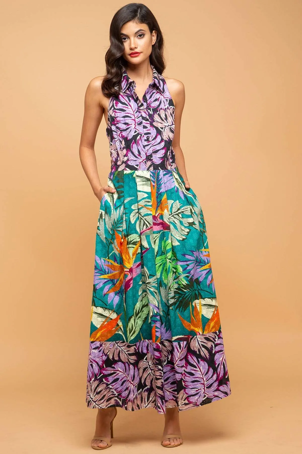 Sabine Dress  - Purple Palm Smooth Shape Standout Feature