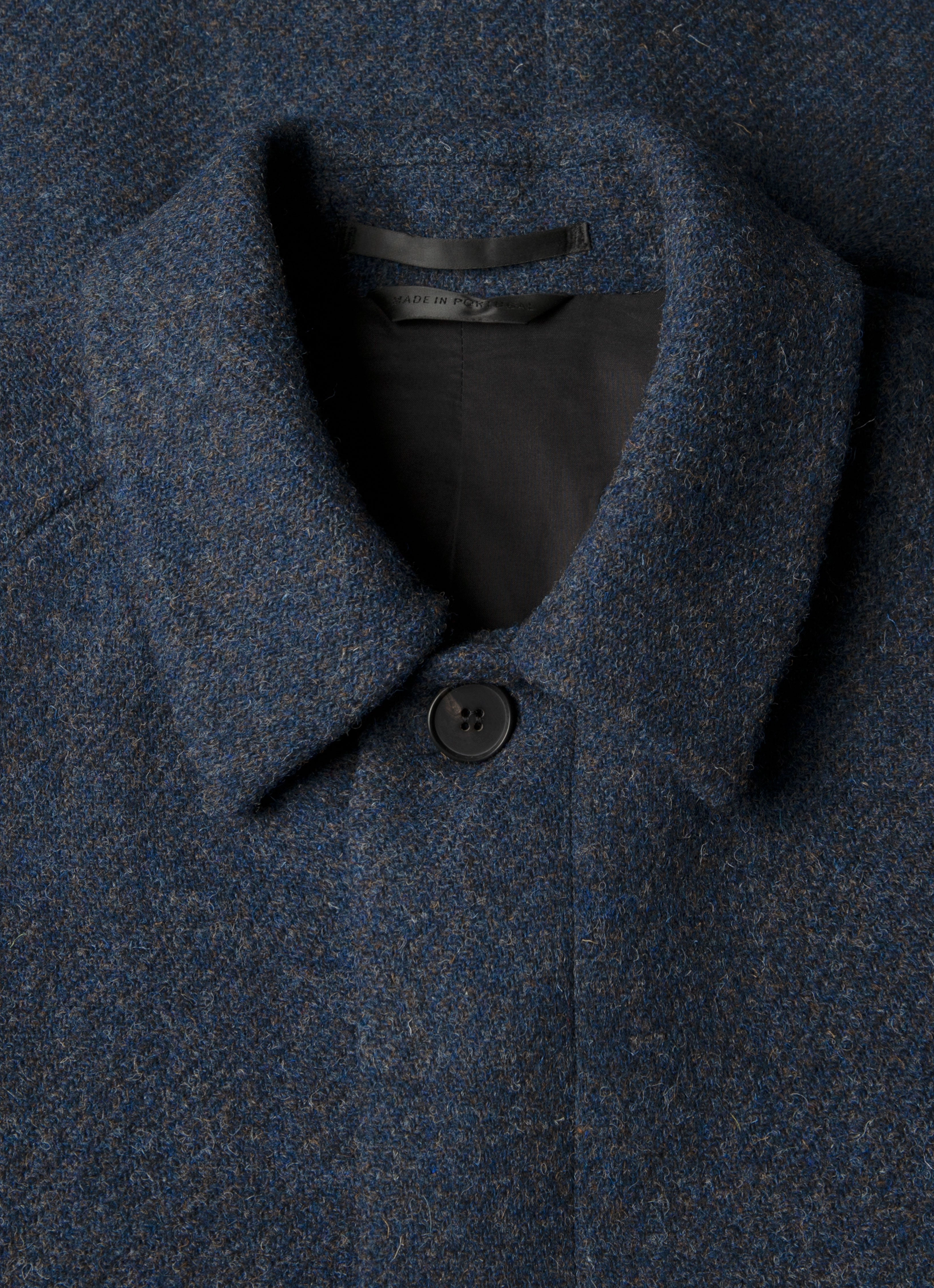 indoor gathering Mid-layer Men's Harris Tweed Car Coat in Selvedge Blue