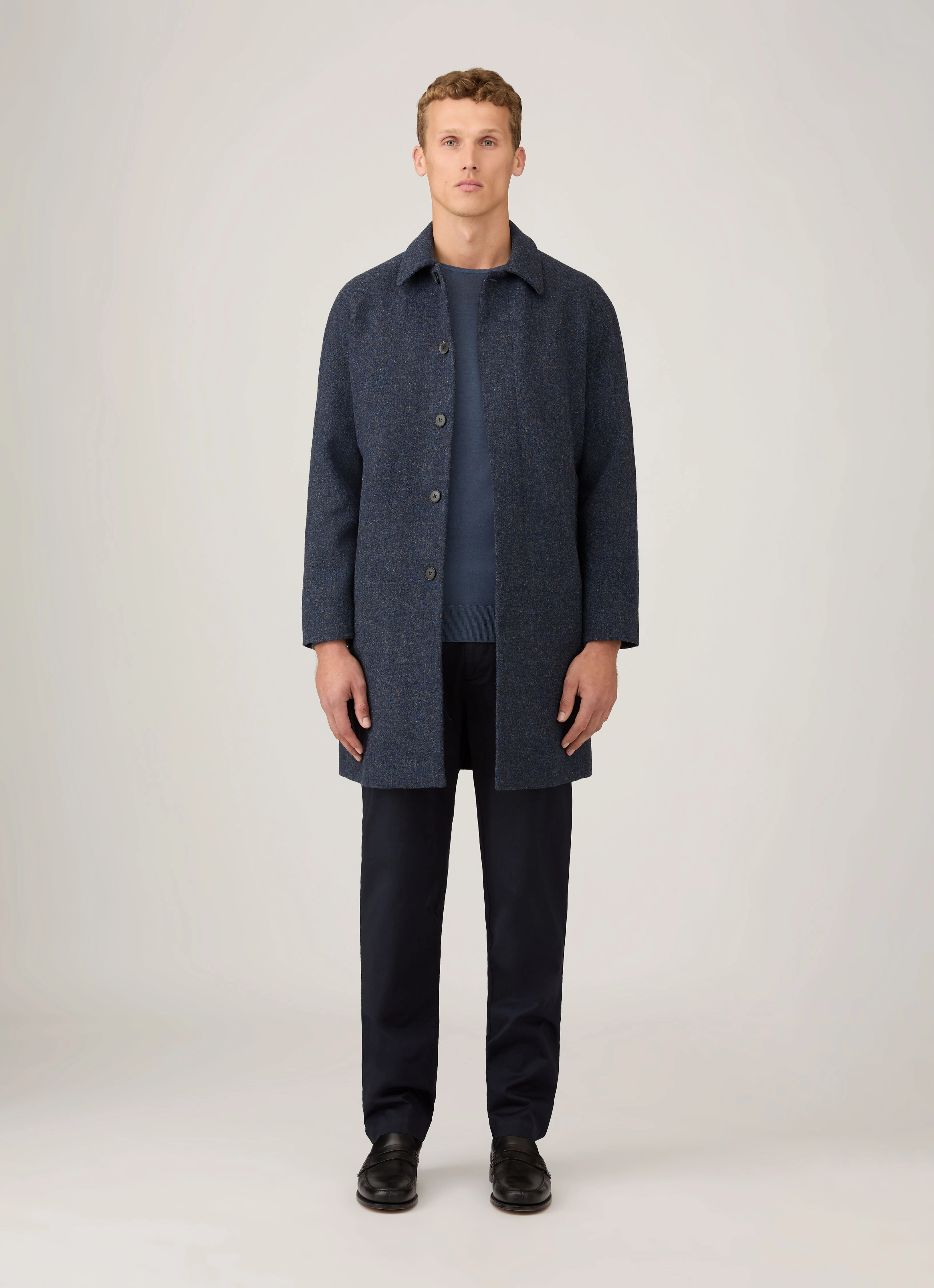 colorful Men's Harris Tweed Car Coat in Selvedge Blue