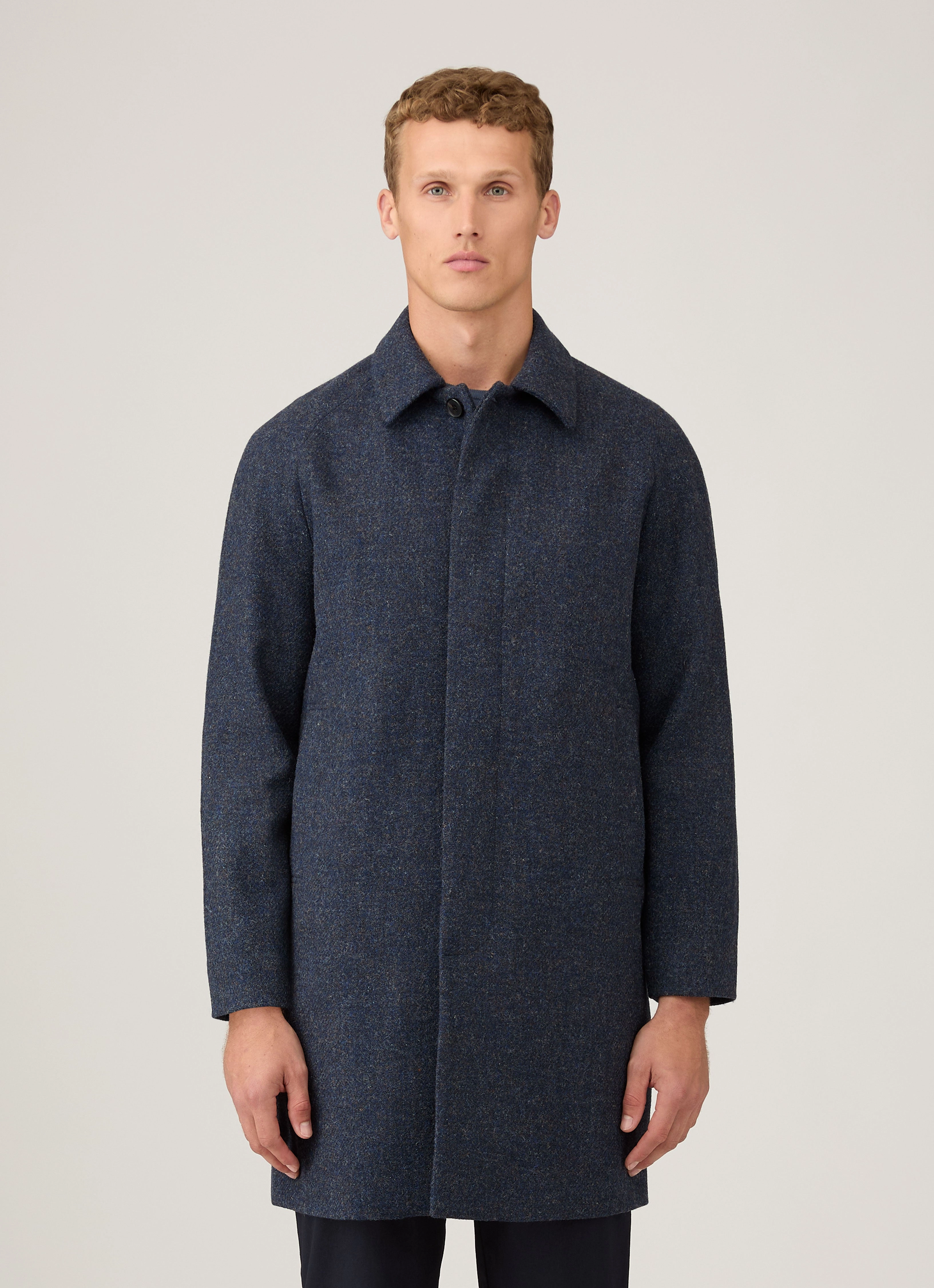 popular among adults Men's Harris Tweed Car Coat in Selvedge Blue