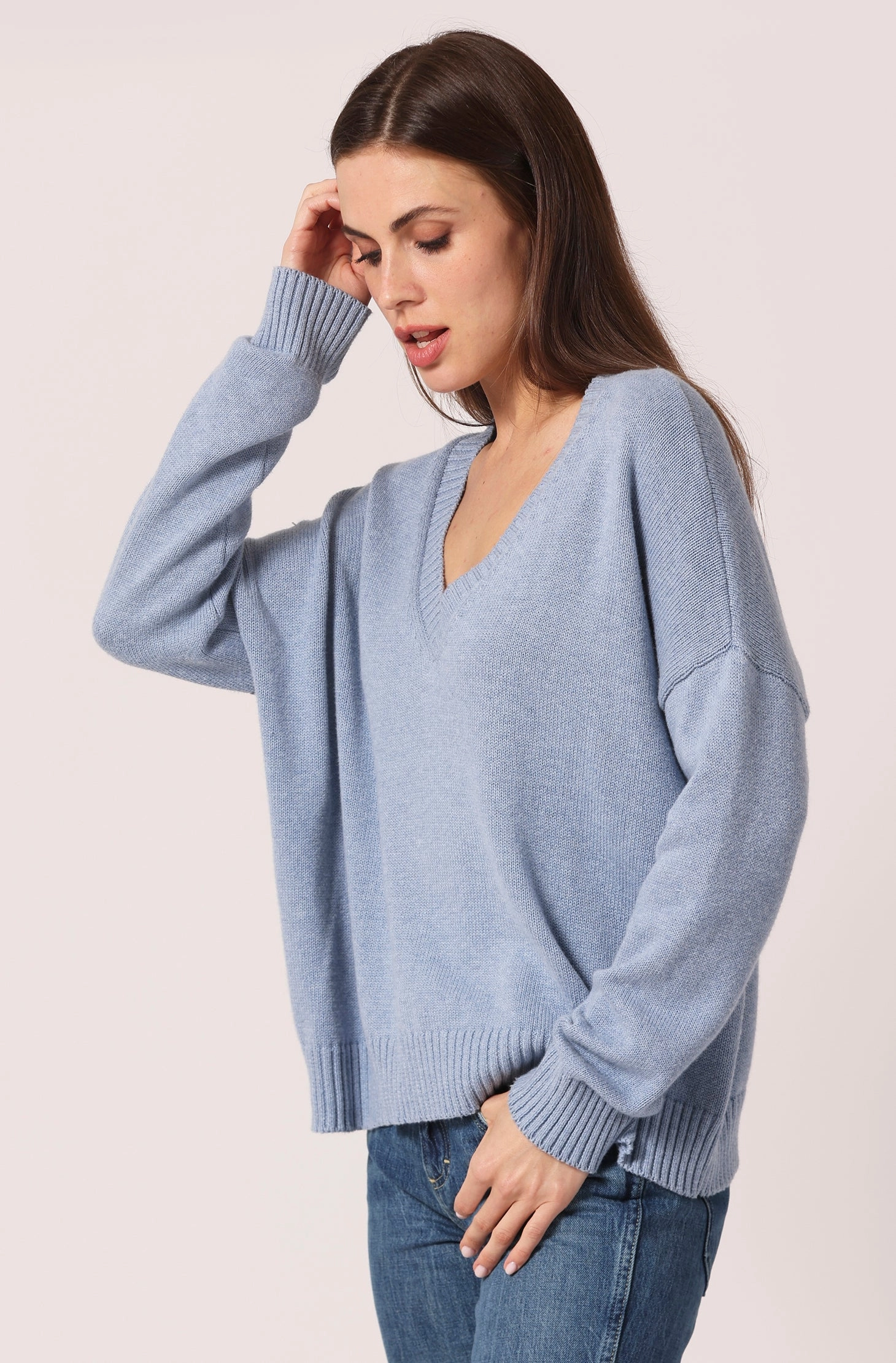 Minnie Rose Cotton Cashmere Boxy V Neck Low carbon footprint