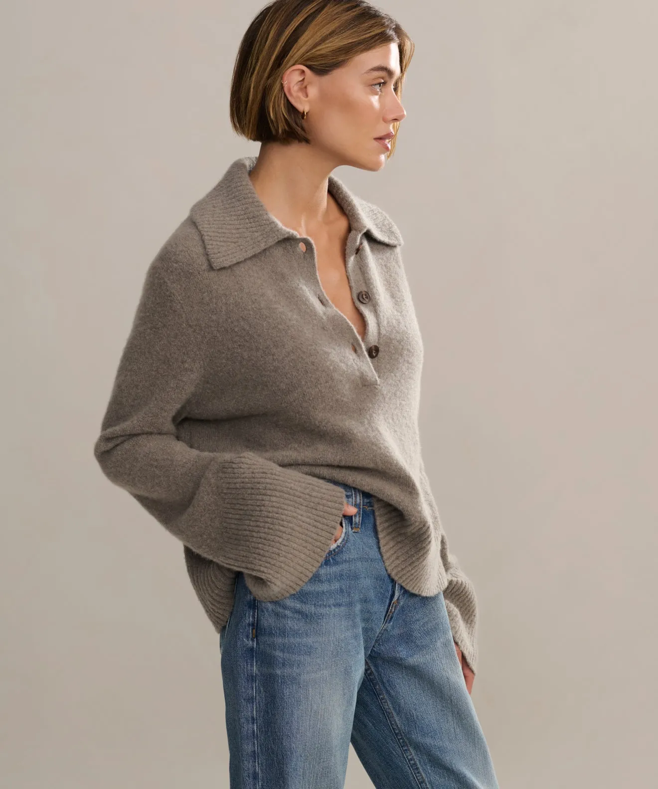 Cashmere Stevie Polo Reinforced Shoulder Seams