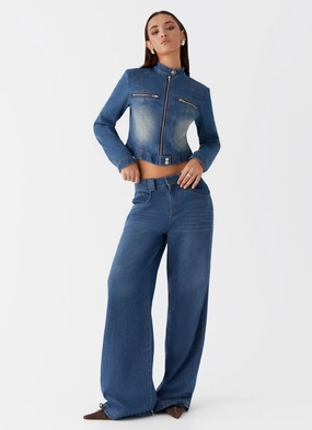 Water Resistant Ride Elegant Baggy Jeans - Vintage Blue Wash Ride Elegant Baggy Jeans - Vintage Blue Wash Weather Flex