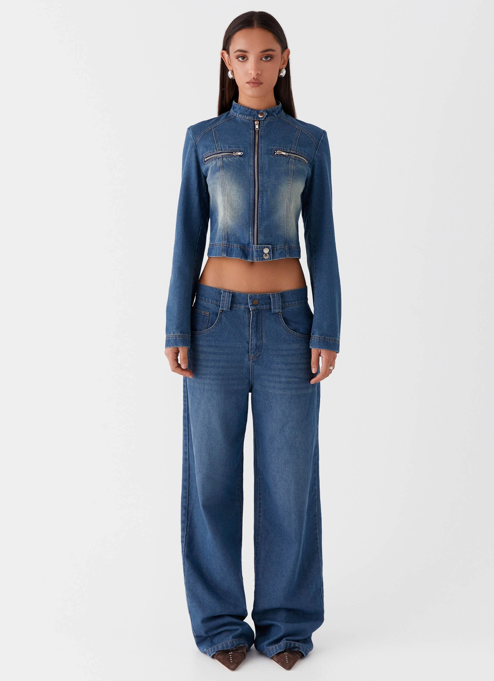 Ride Elegant Baggy Jeans - Vintage Blue Wash Reflective Trim Options Cooling Fabric