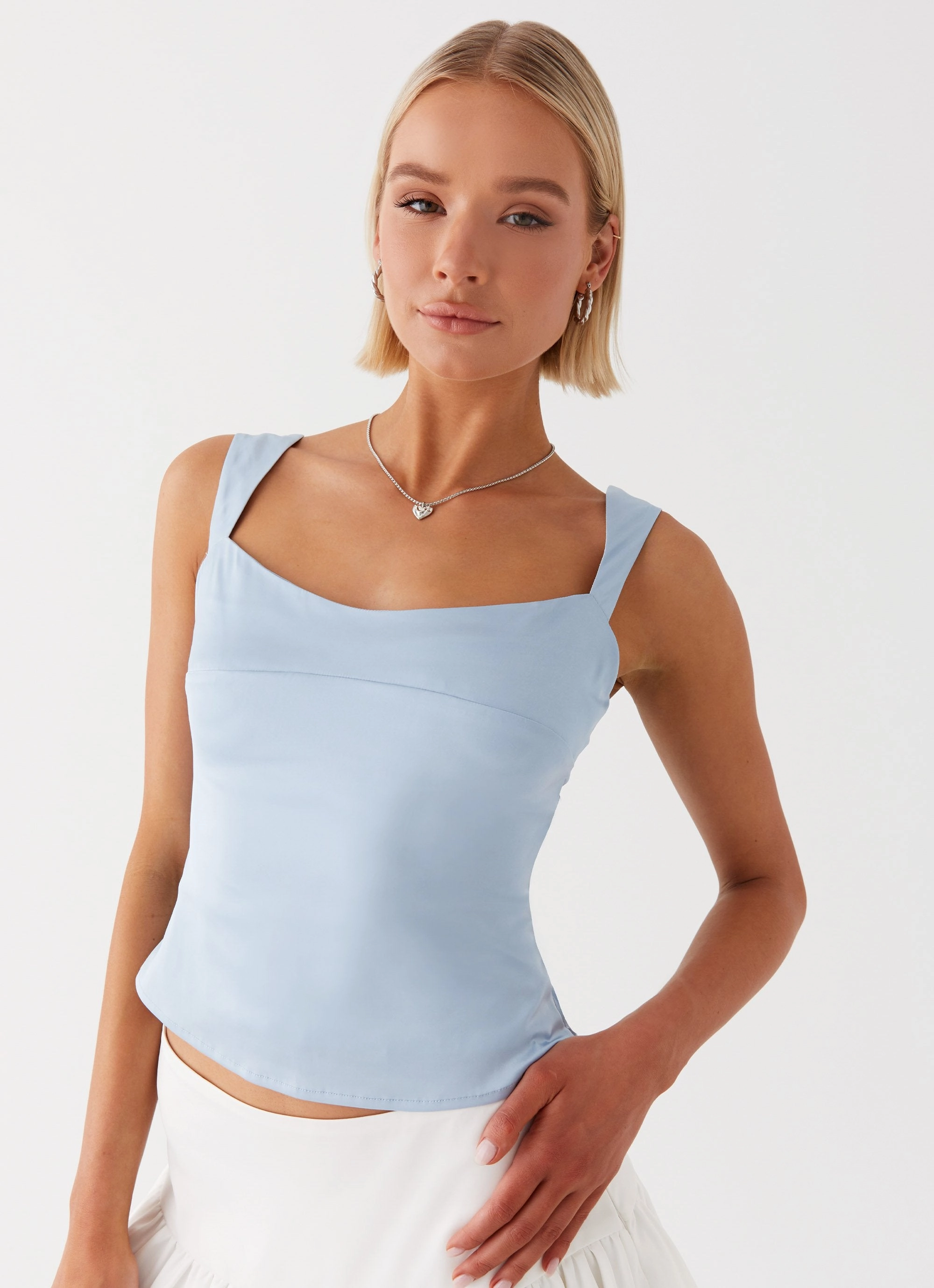 SoftKnit Lylah Satin Top - Blue