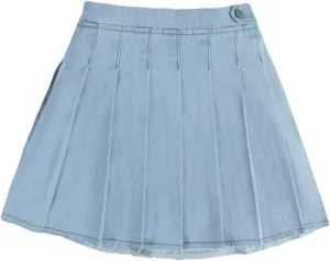 WDIRARA Girl's Pleated Raw Hem High Waist Button Front Summer Casual Denim Short Skirts