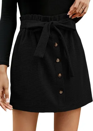 WDIRARA Women's Bow Front Belted Button Front High Waisted Slim Fitted Casual Mini Skirts