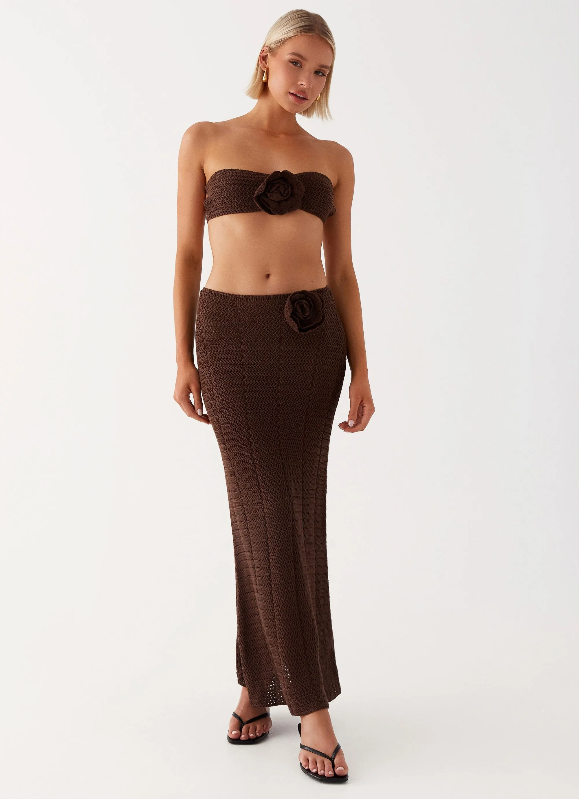 Kelcie Rose Crochet Maxi Skirt - Chocolate Flattering Shape No Ride Up
