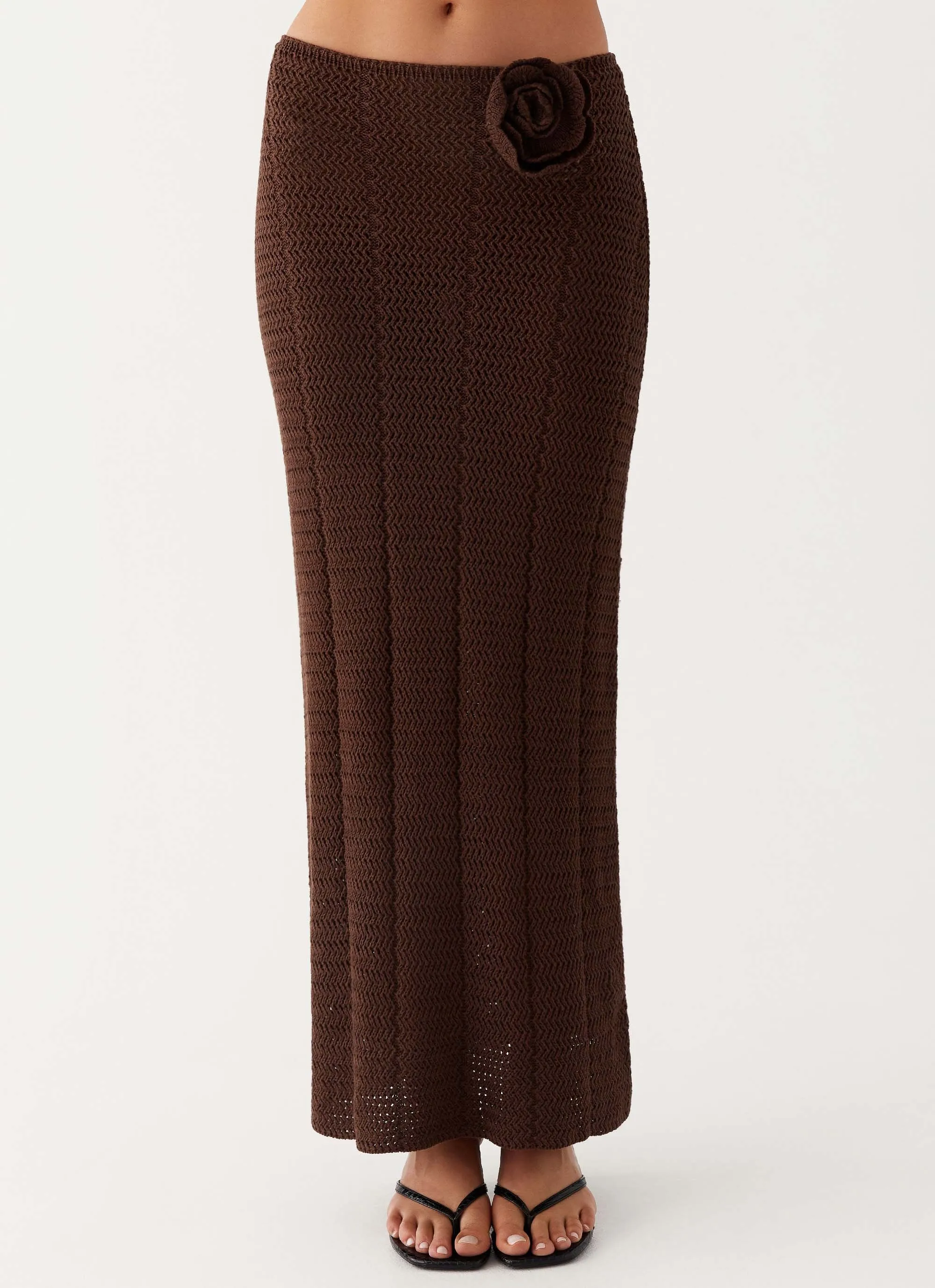 Core Comfort OrganicCotton Kelcie Rose Crochet Maxi Skirt - Chocolate