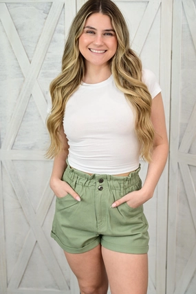 Nora Double Buttoned Waistband Denim Shorts Fold Over Design Tear Resistant