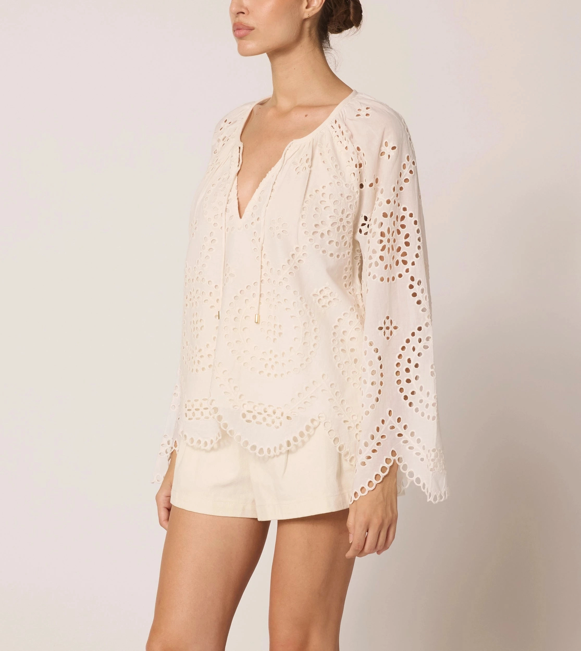 Citlali Blouse | Ivory Eyelet Tapered Side Panels