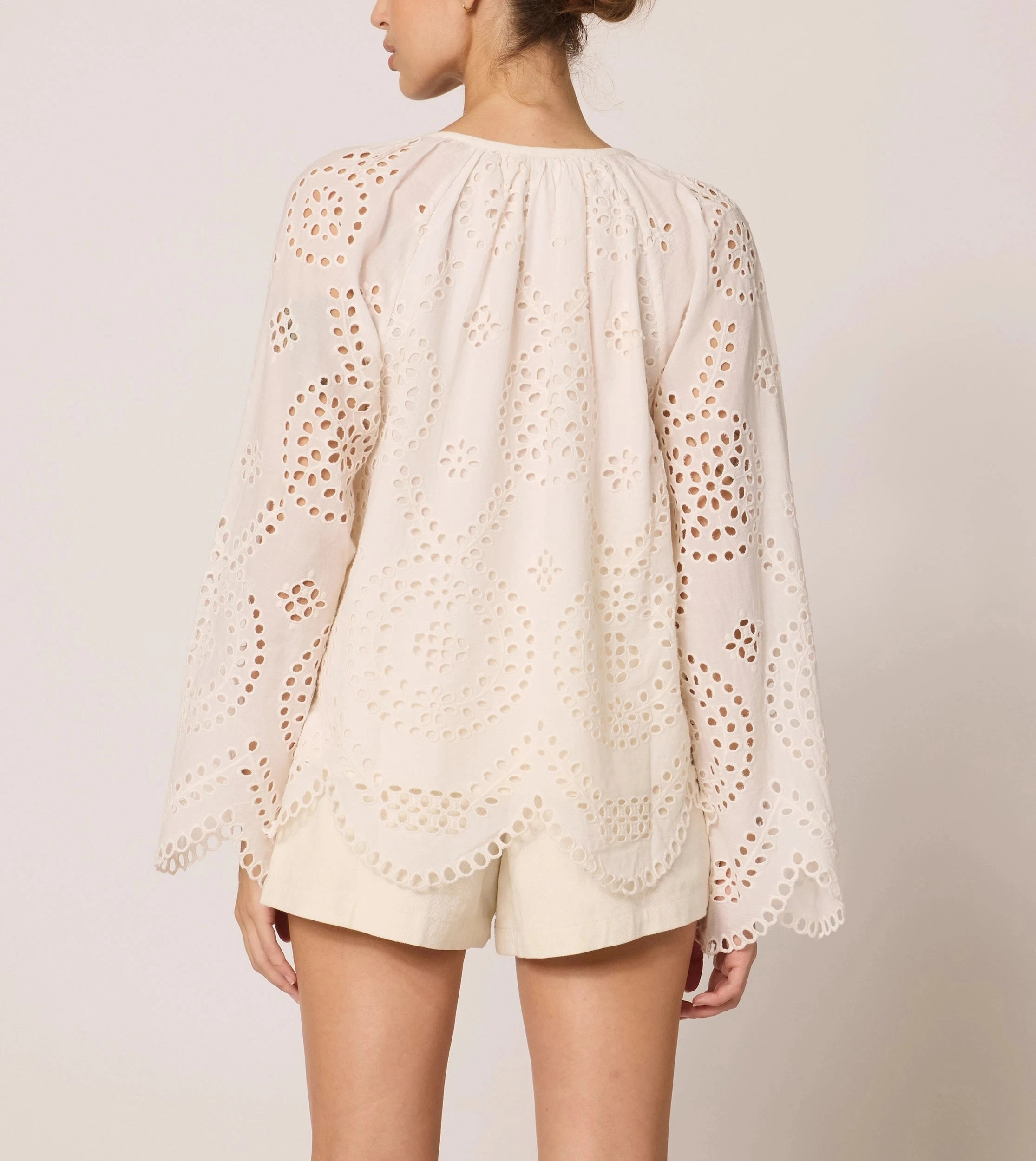 Citlali Blouse | Ivory Eyelet FlexibleCollarStructure