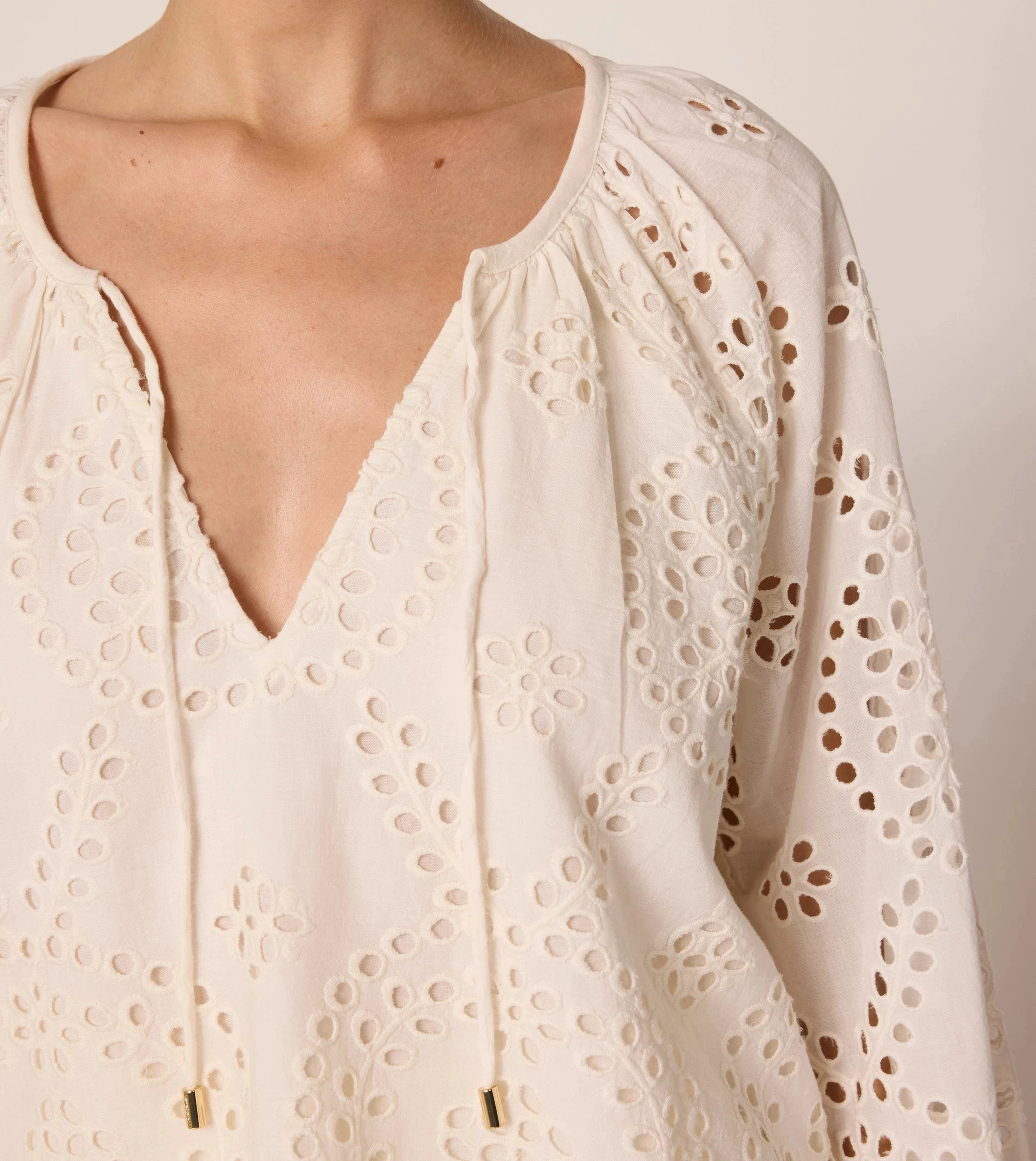 Citlali Blouse | Ivory Eyelet Summer Blouse Convertible Design