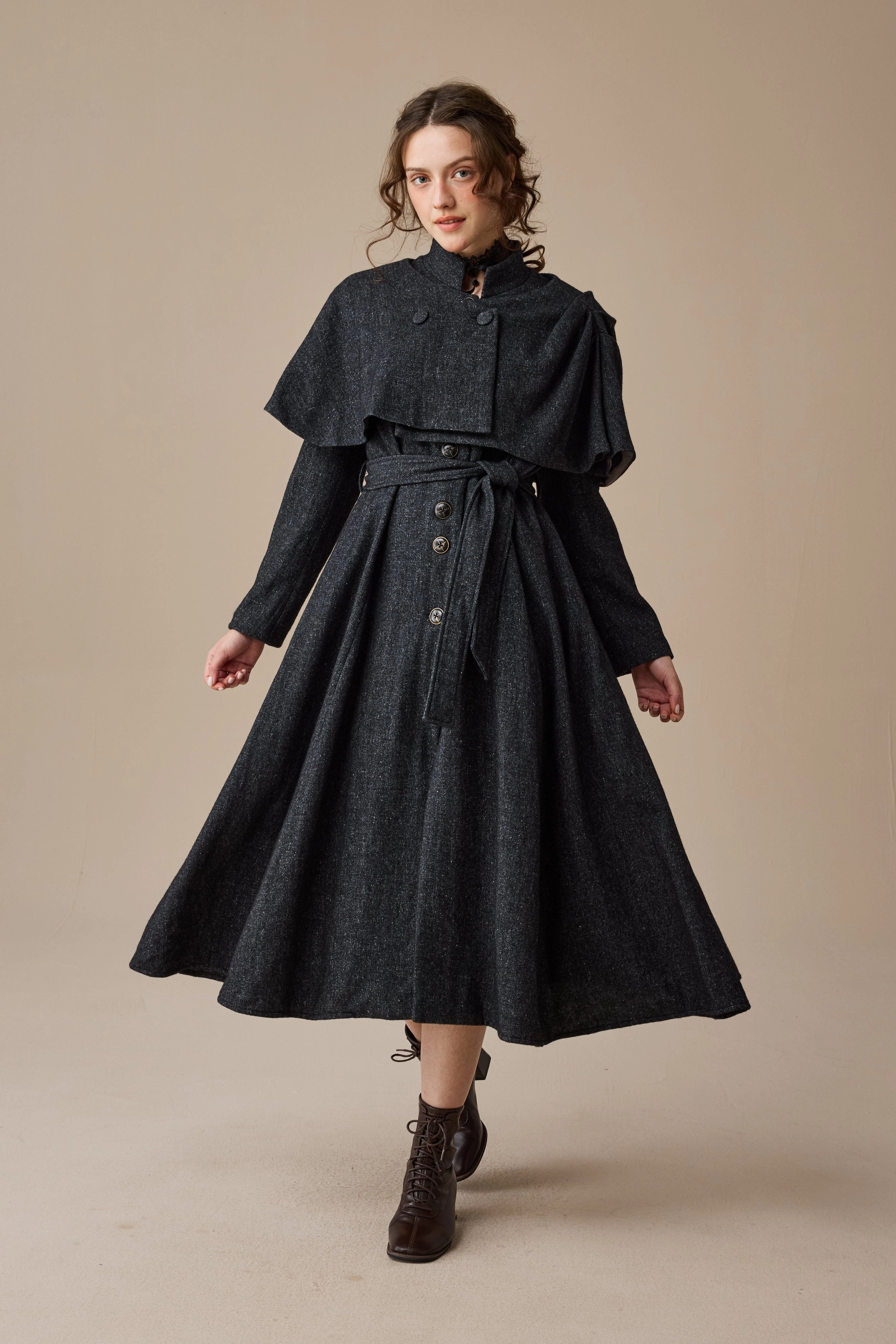 Minimal Curve Easy and Effortless Wendy 15 | 100% Wool Dress & Cape (2 pieces)