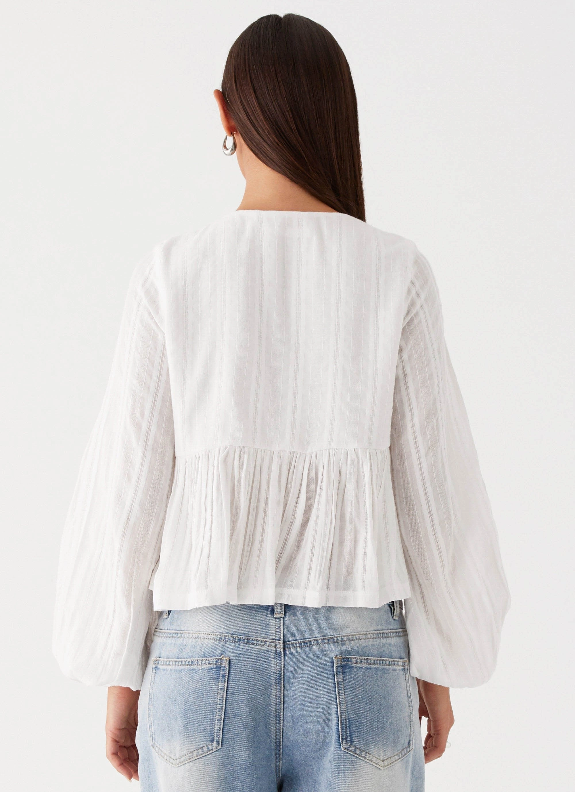 Western Wind Long Sleeve Top - White FlexibleCollar