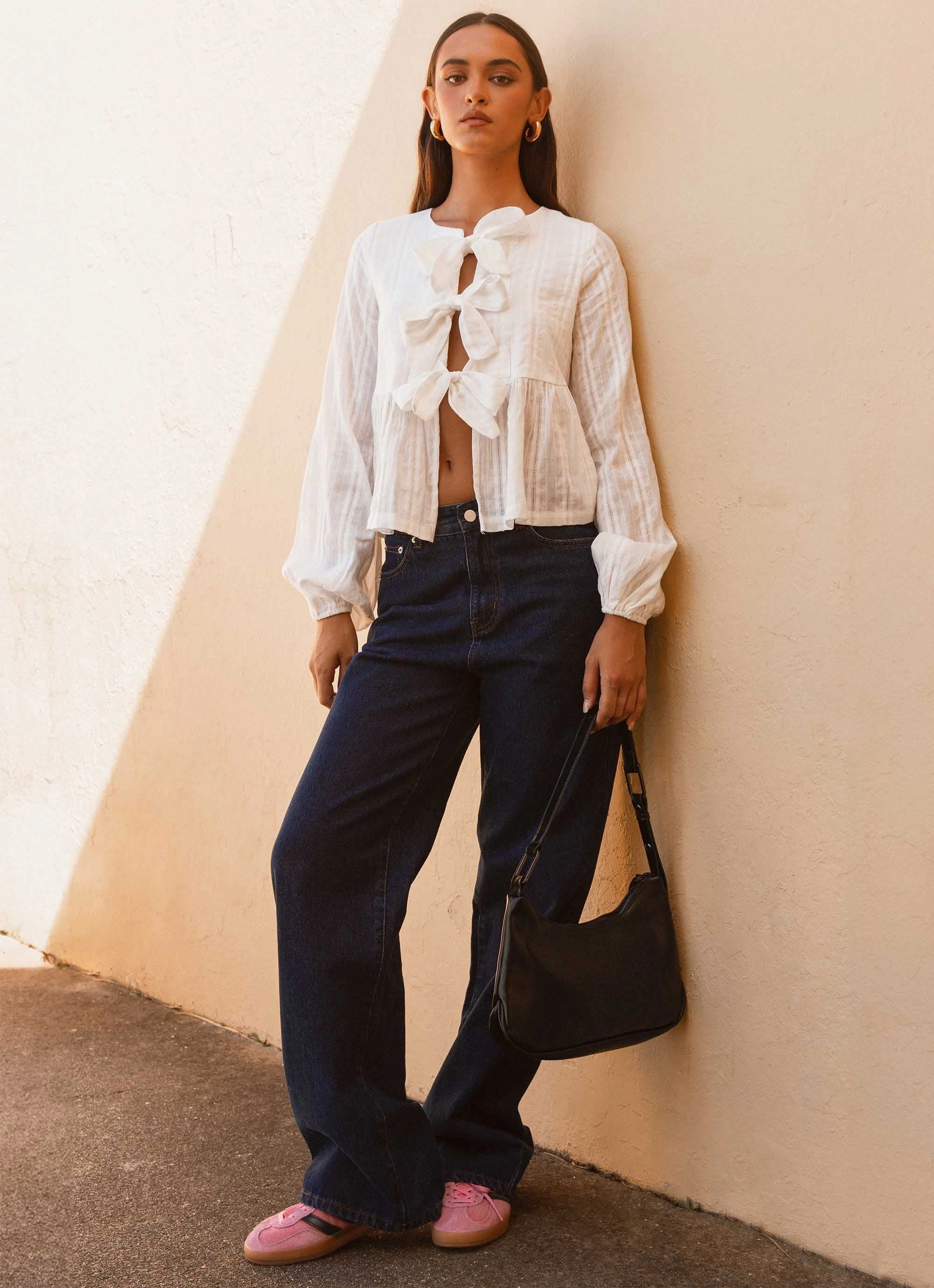 Western Wind Long Sleeve Top - White summer top VentilatedMeshPaneling