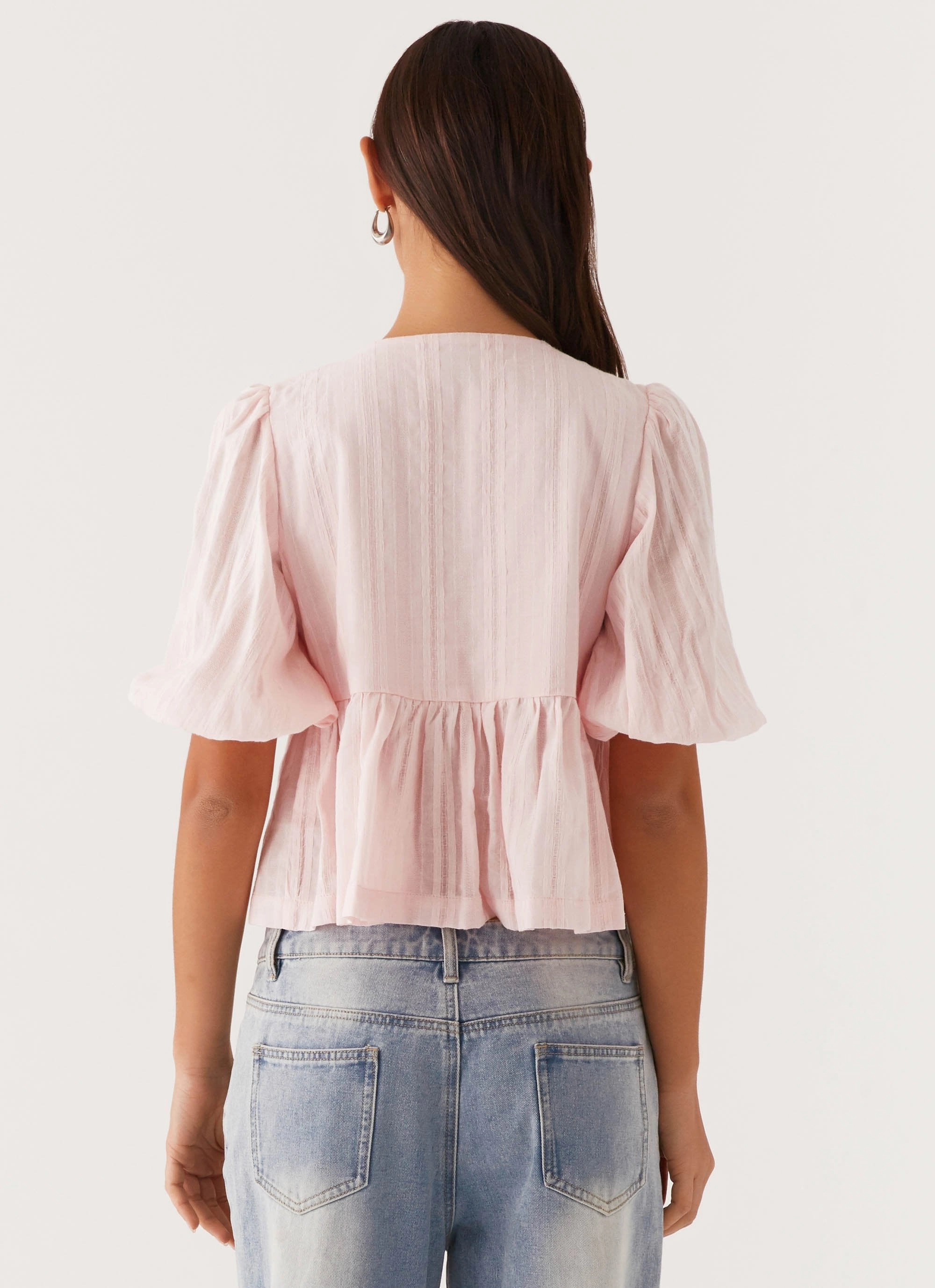 Ribbed Trim Details Western Wind Tie Top - Pink