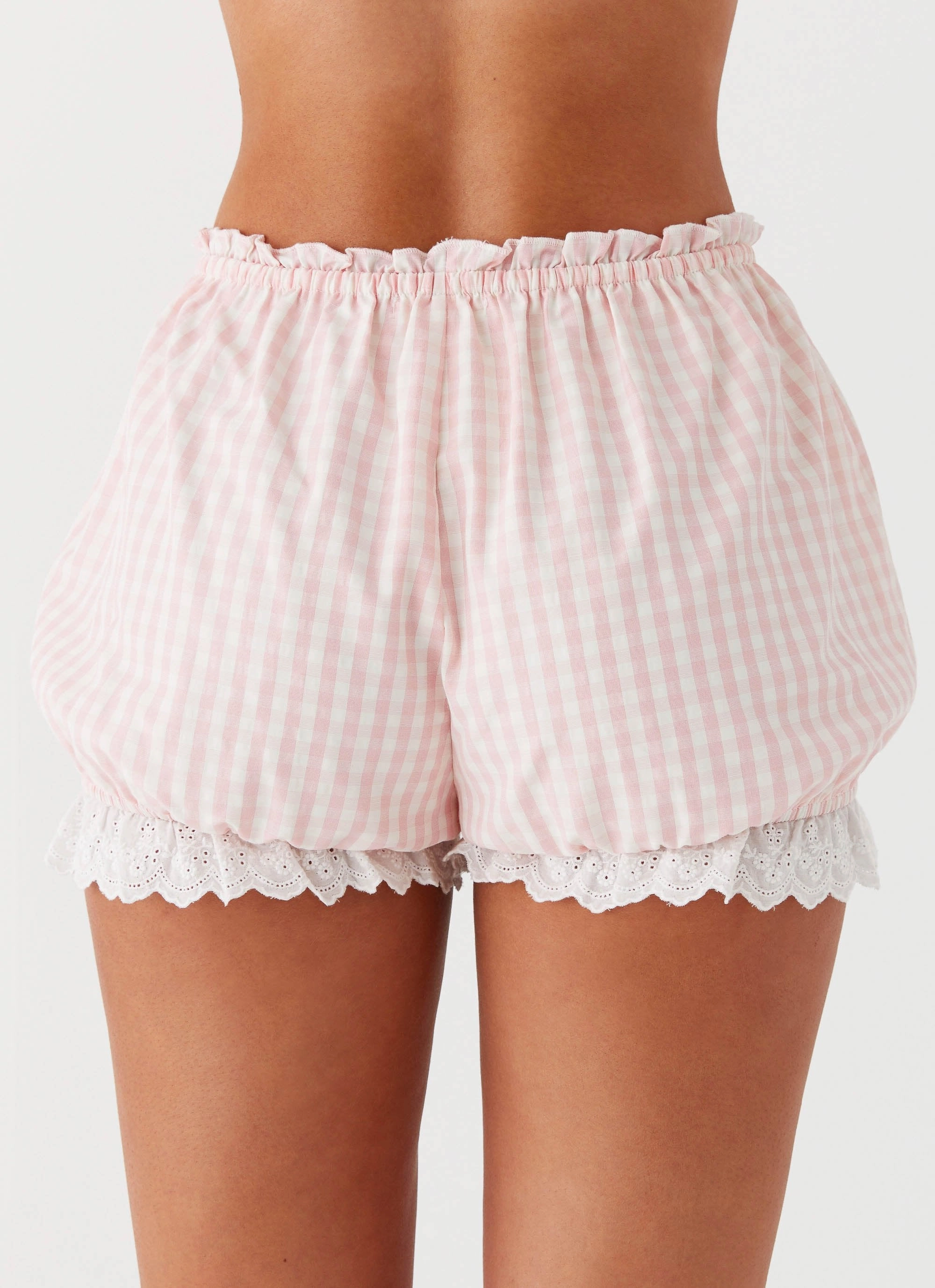 Weston Lace Trim Shorts - Pink Gingham Breath Fit Cozy Comfort