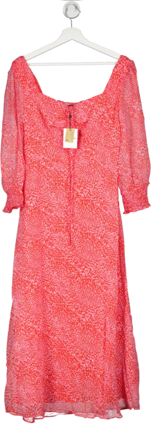 Whistles Red Shirred Bodice Sweetheart Neck Midi Dress BNWT UK 8