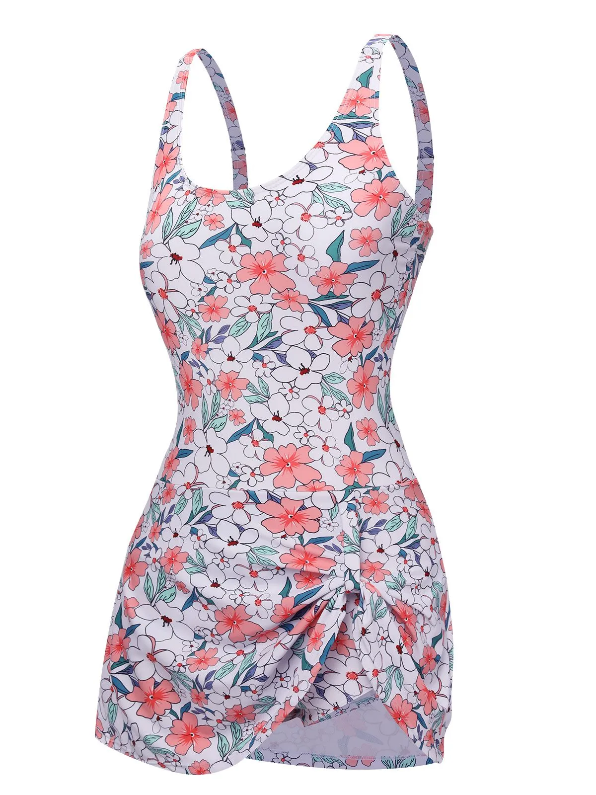 White 1930s Floral Wide Strap Swimsuit