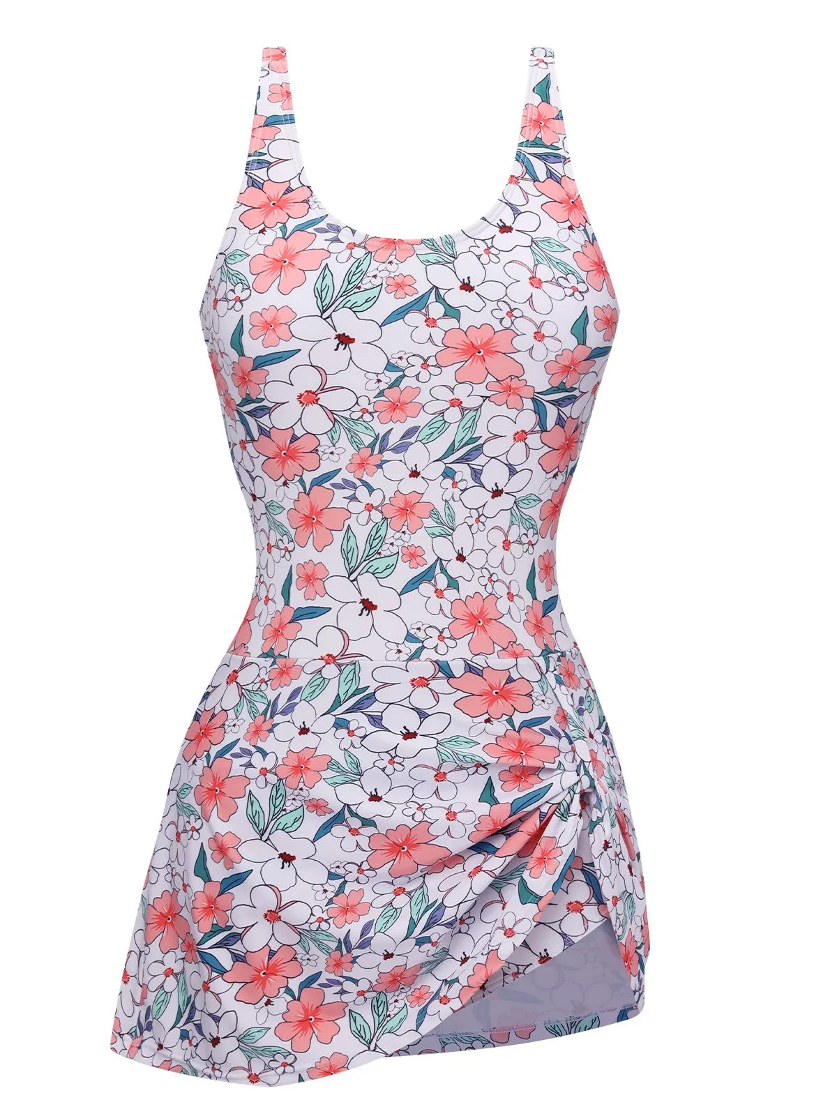 White 1930s Floral Wide Strap Swimsuit