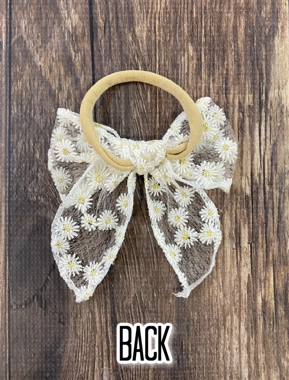 White Daisy Bow Hair Tie