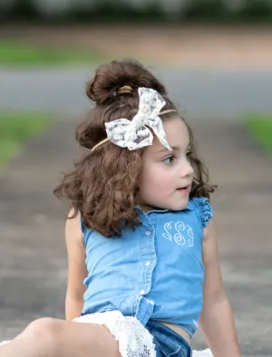 White Daisy Bow Hair Tie