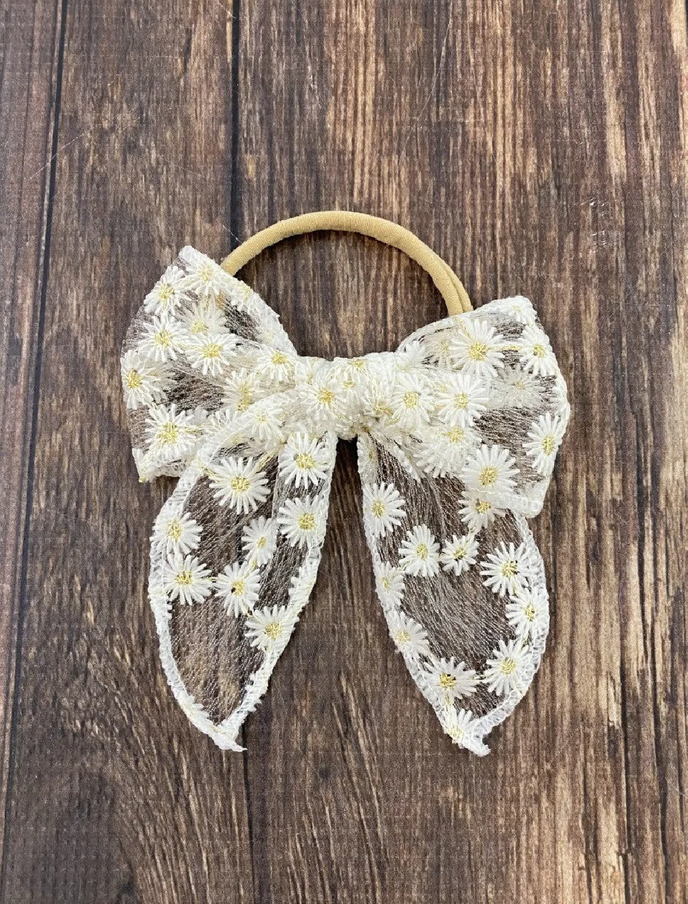 White Daisy Bow Hair Tie