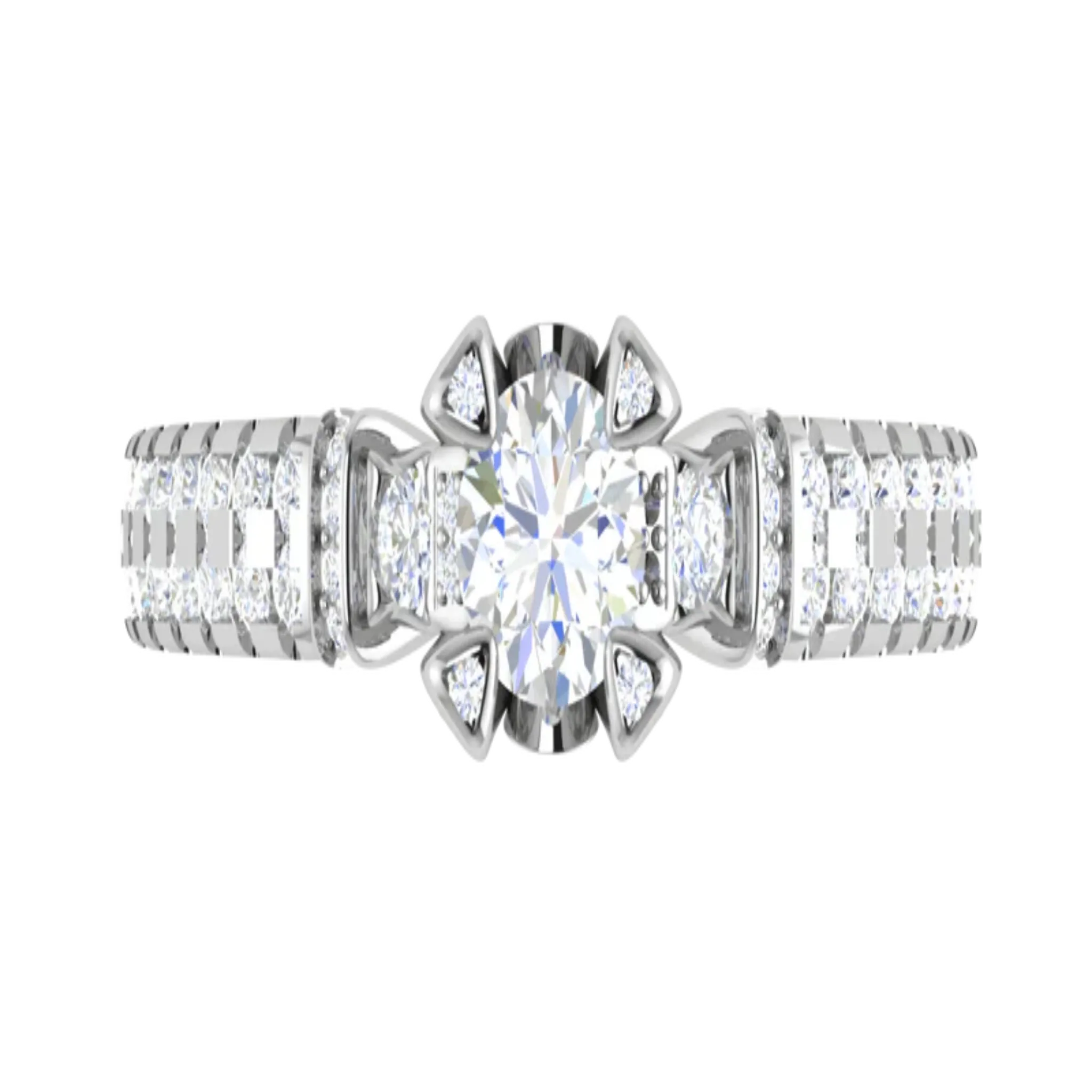 White Gold Adjustable Silver Sparkling Pave Set Floral Ring For Woman