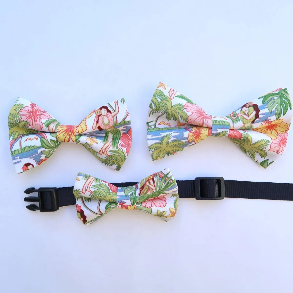 White Hula Girl Dog's Bow Tie