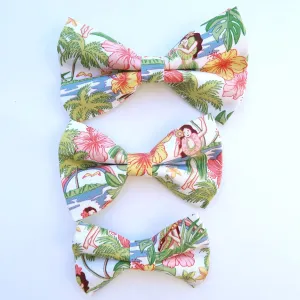 White Hula Girl Dog's Bow Tie