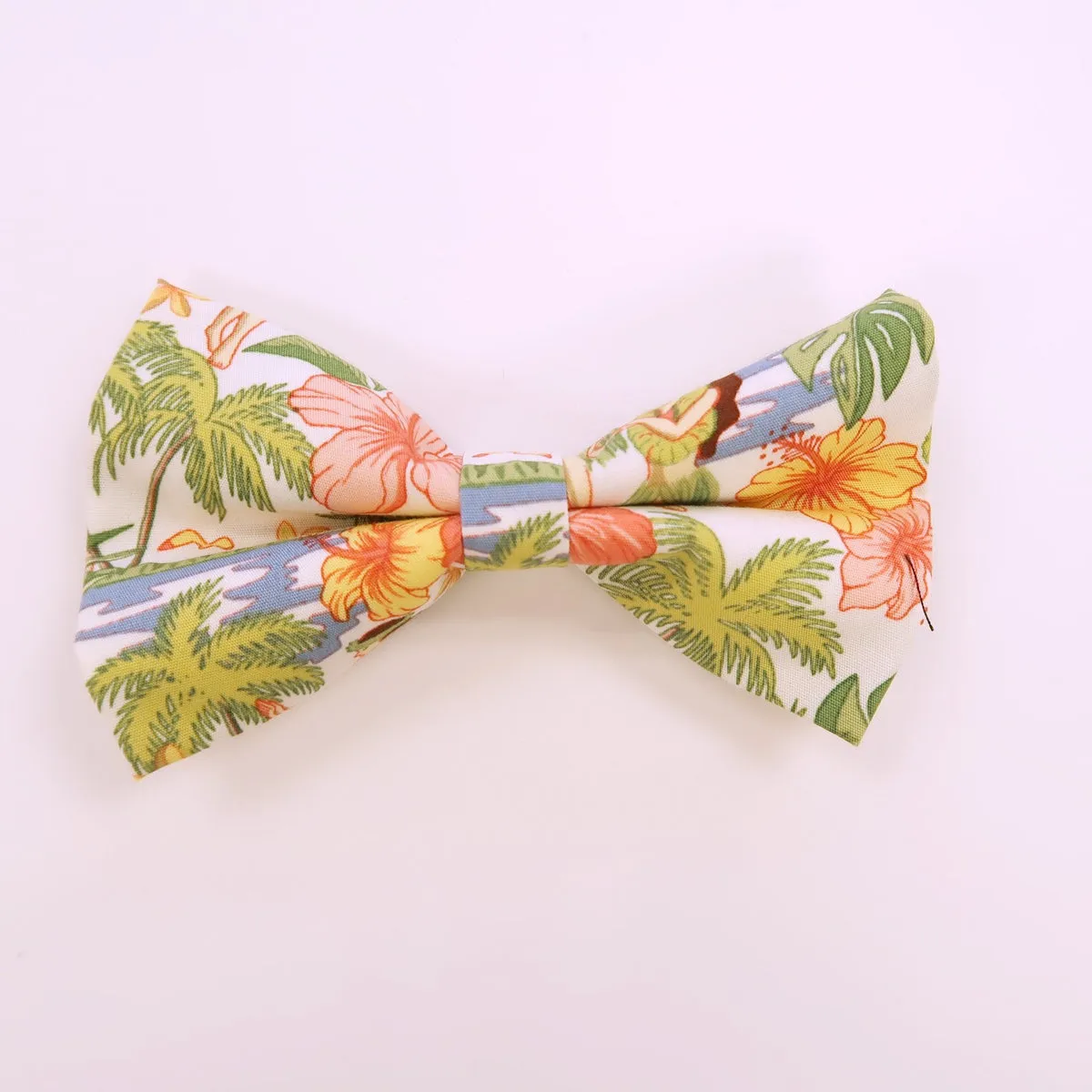 White Hula Girl Dog's Bow Tie