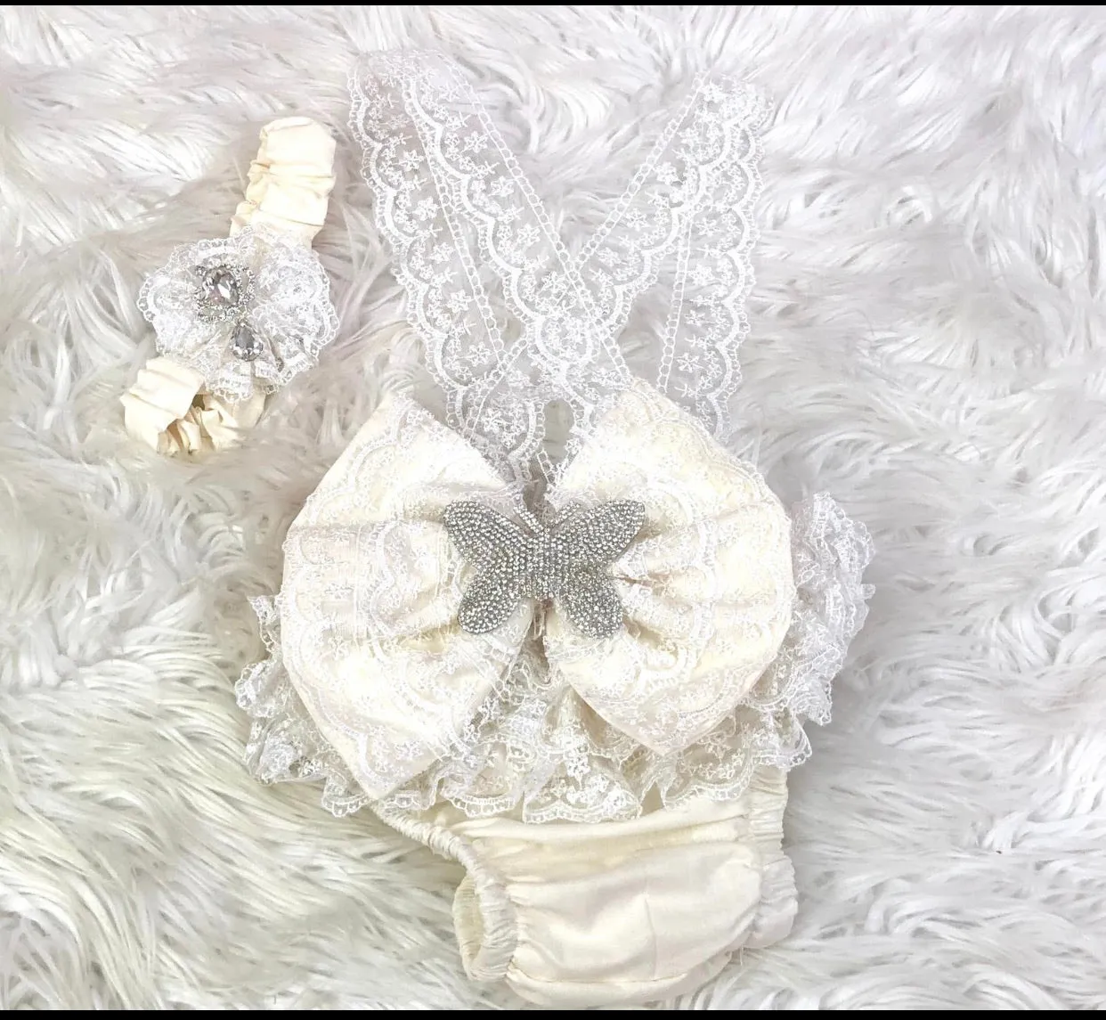 White Lace Butterfly Romper