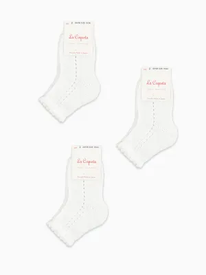 White Openwork Short Girl Socks Set