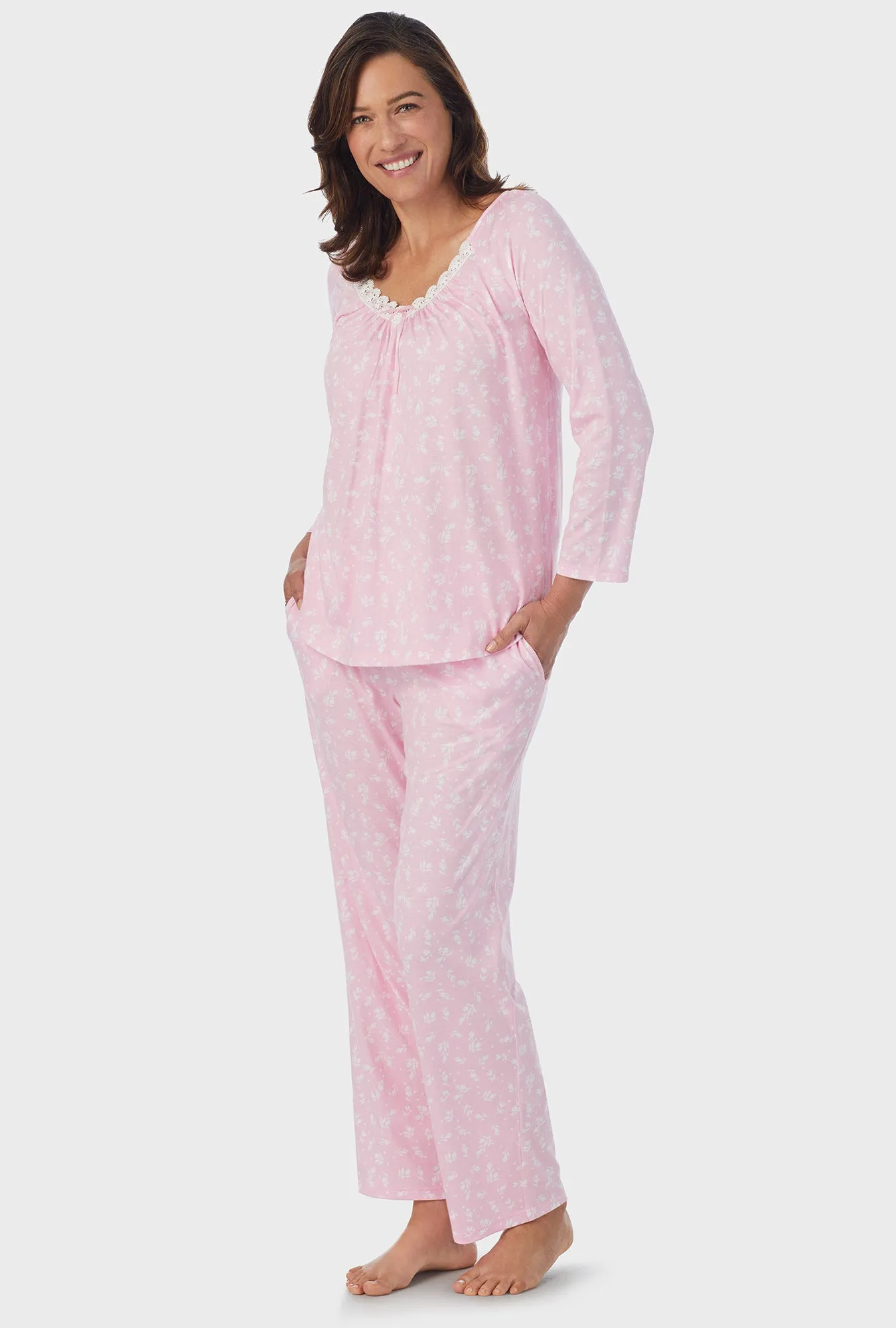 White Rosebuds 3/4 Sleeve Long Pant PJ Set