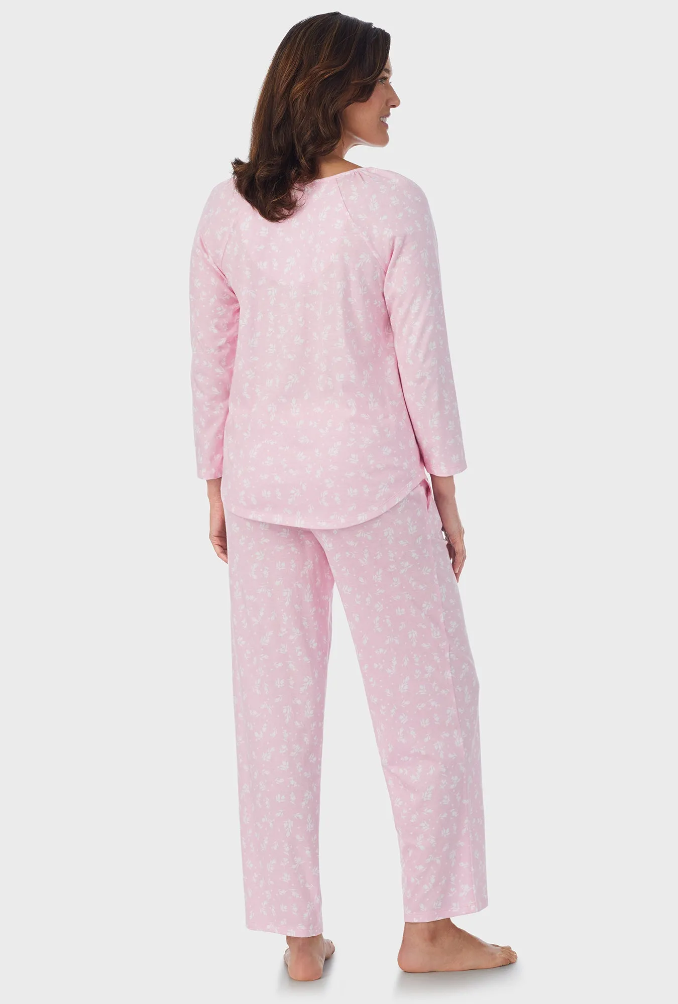 White Rosebuds 3/4 Sleeve Long Pant PJ Set