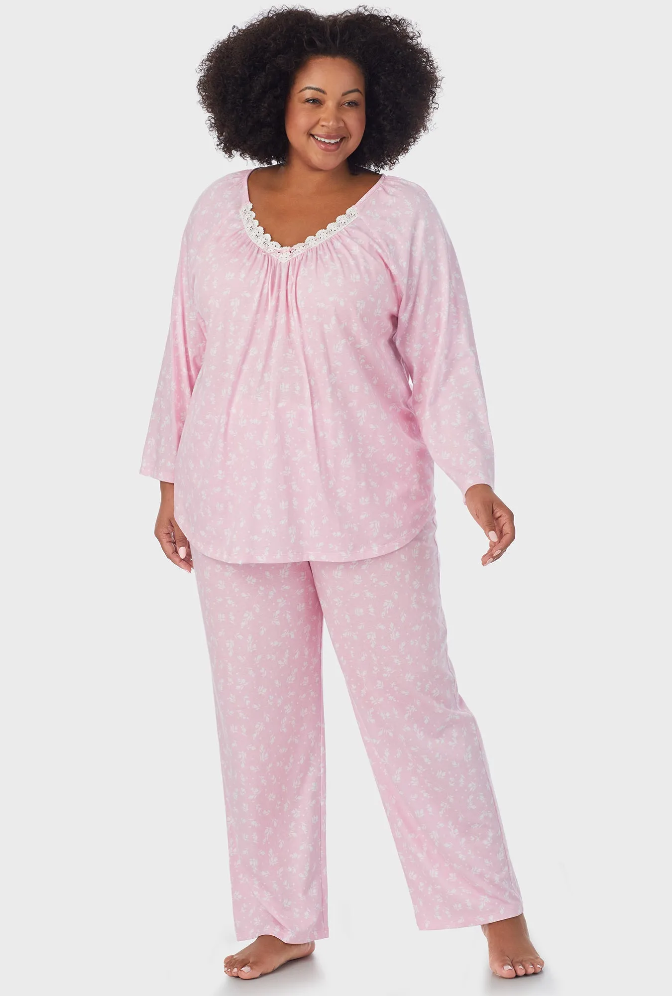 White Rosebuds 3/4 Sleeve Long Pant PJ Set