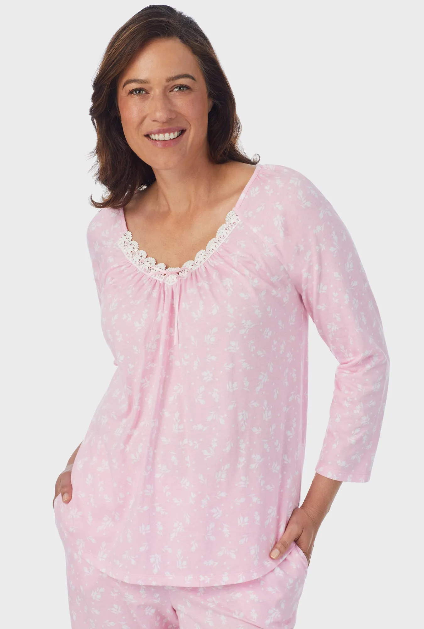 White Rosebuds 3/4 Sleeve Long Pant PJ Set