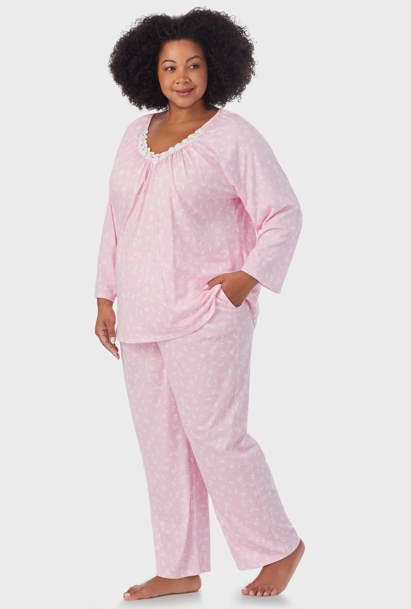 White Rosebuds 3/4 Sleeve Long Pant PJ Set