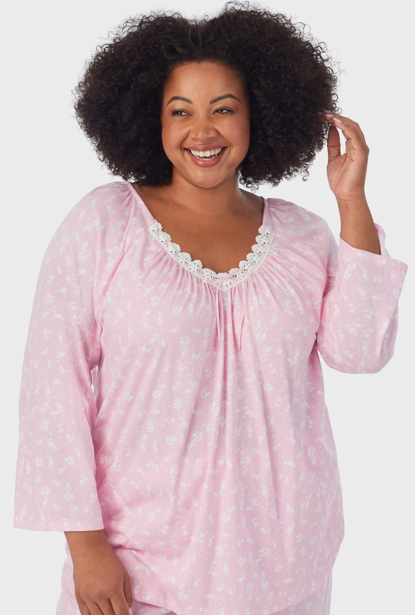White Rosebuds 3/4 Sleeve Long Pant PJ Set