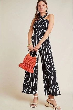 Wide Leg Faith Jumpsuit - Domino Non Chafing Armholes Printed top ButtonDownCollar Wide Leg Faith Jumpsuit - Domino