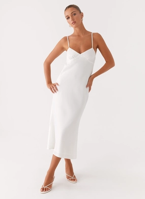 Wide Straps Bentley Midi Dress - White Bentley Midi Dress - White Chill Base Tassel-Detail