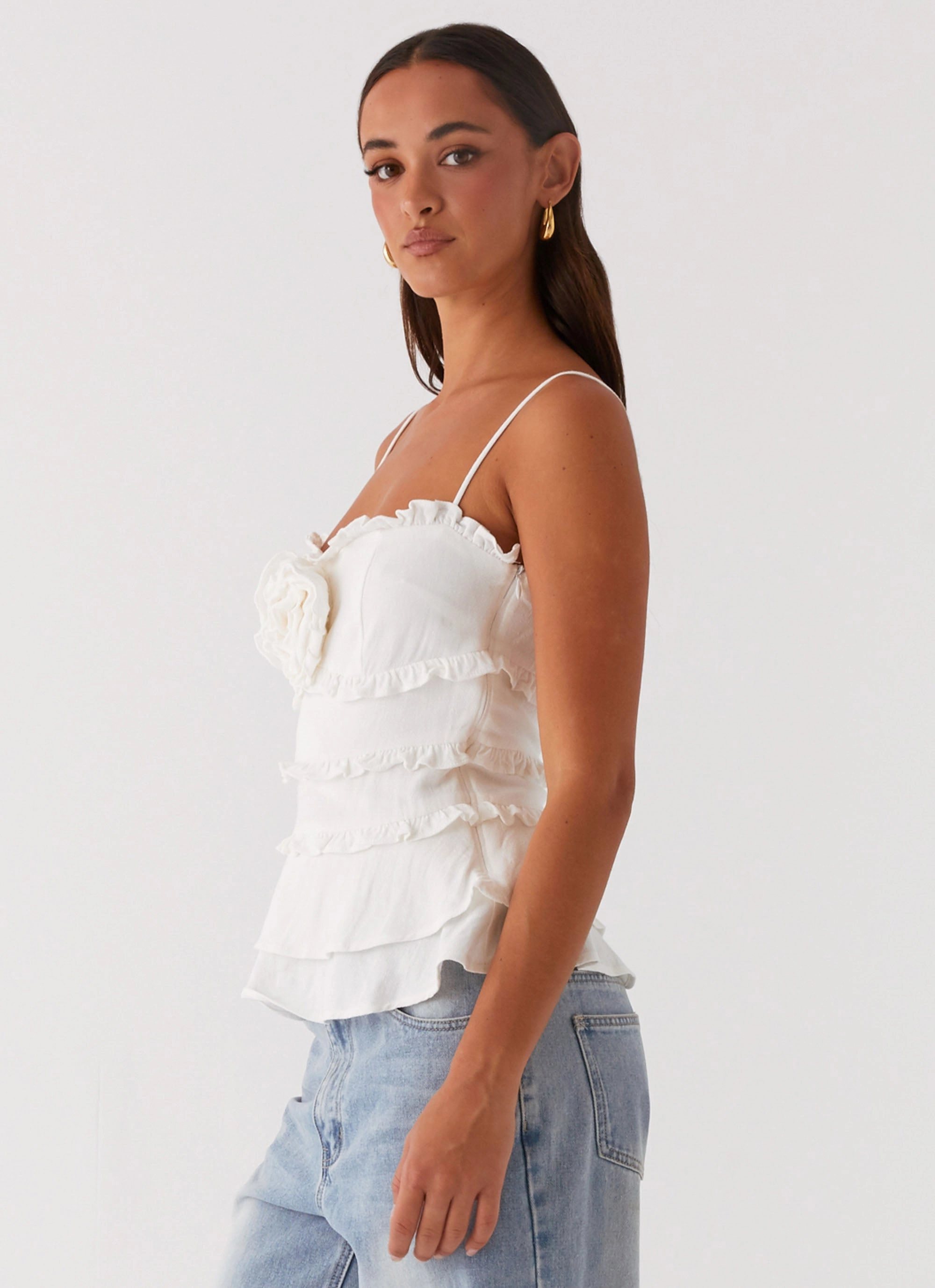 TexturedSurface EthicallySourced Wilde Linen Rose Top - White