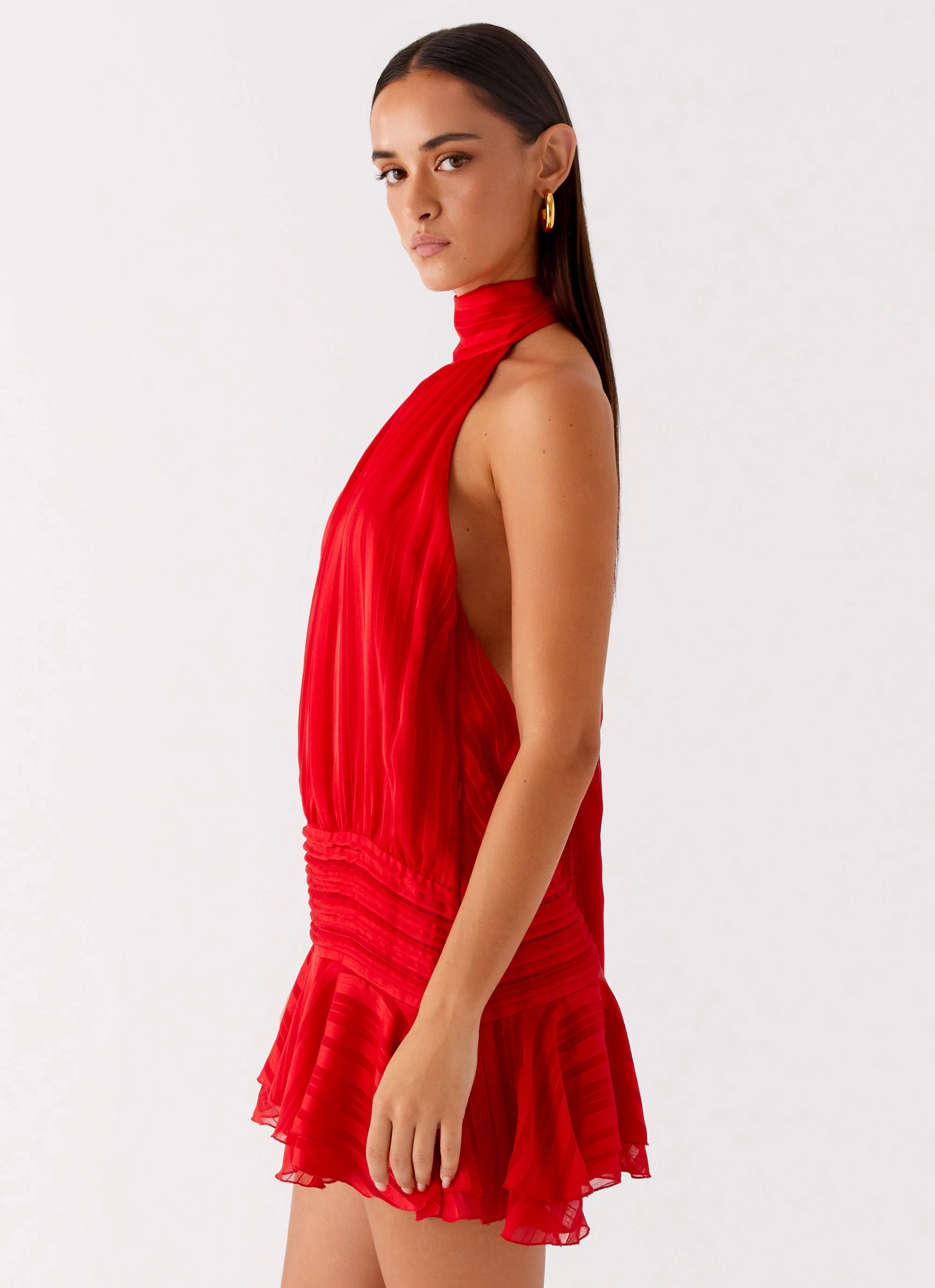 Willow Chiffon Mini Dress - Red Cozy Classic Simple Layer