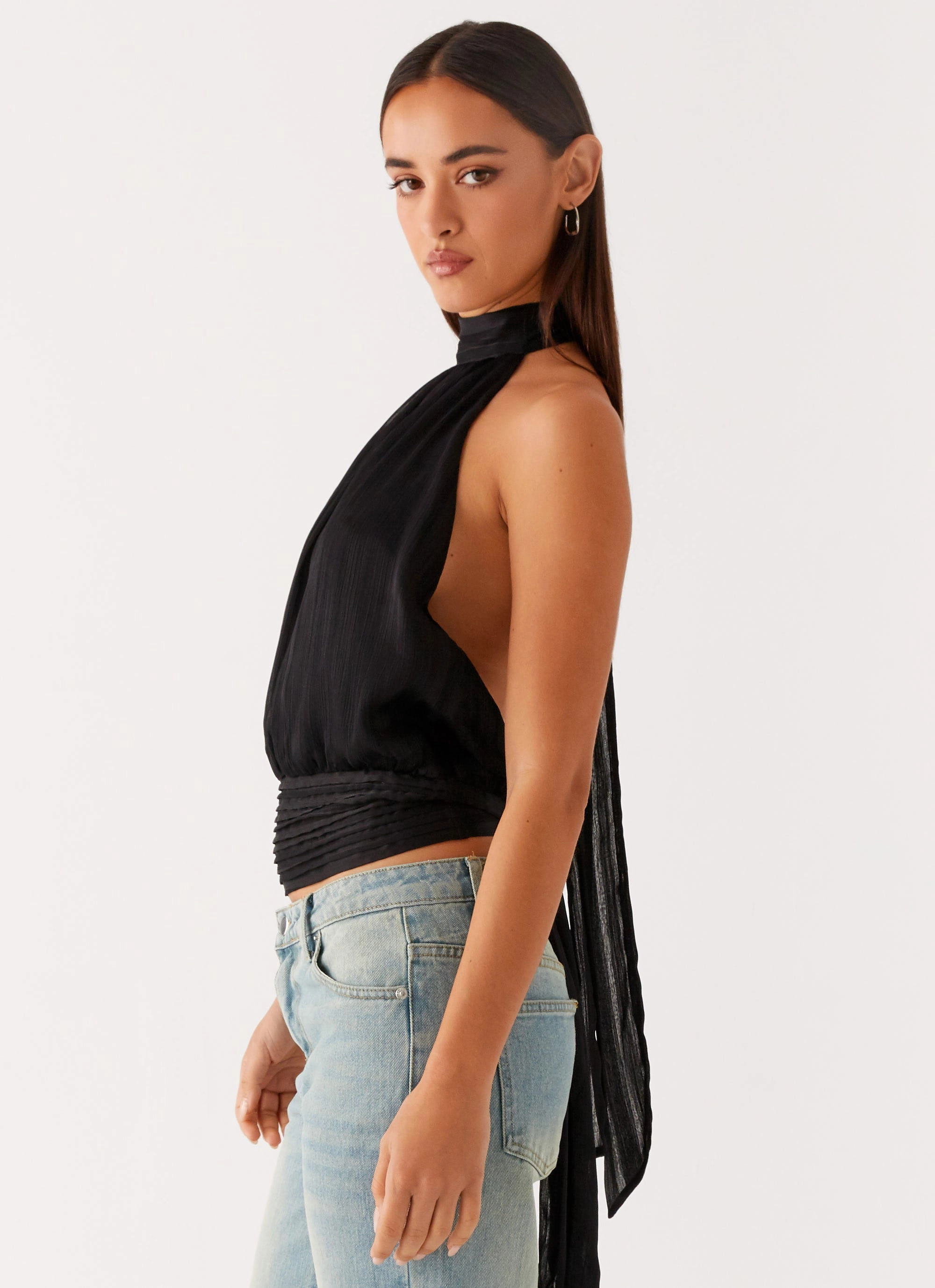 Push Button Closure Willow Chiffon Top - Black Clean Mood