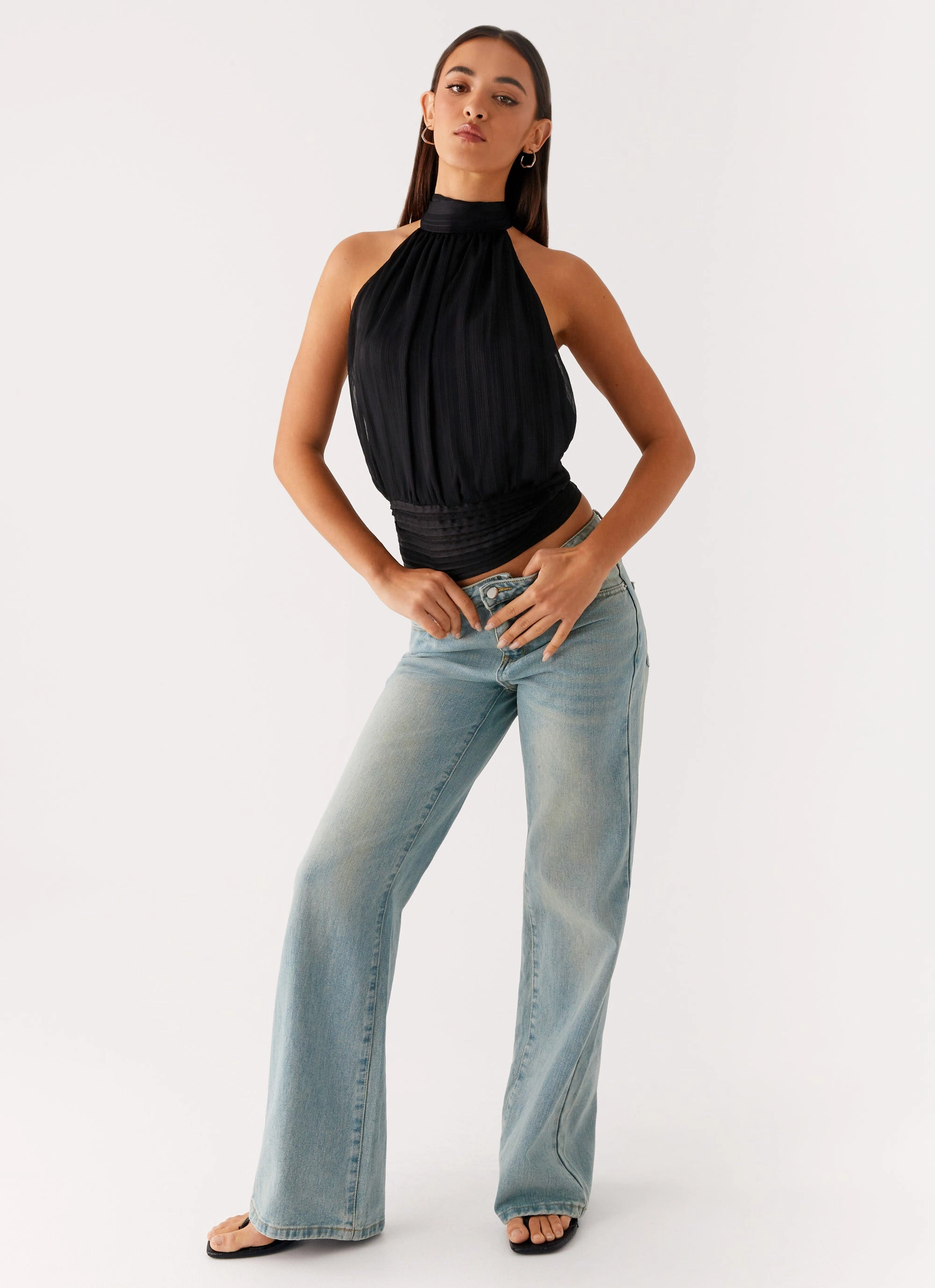 Easy Fashion Asymmetrical Cut Willow Chiffon Top - Black Clean Mood