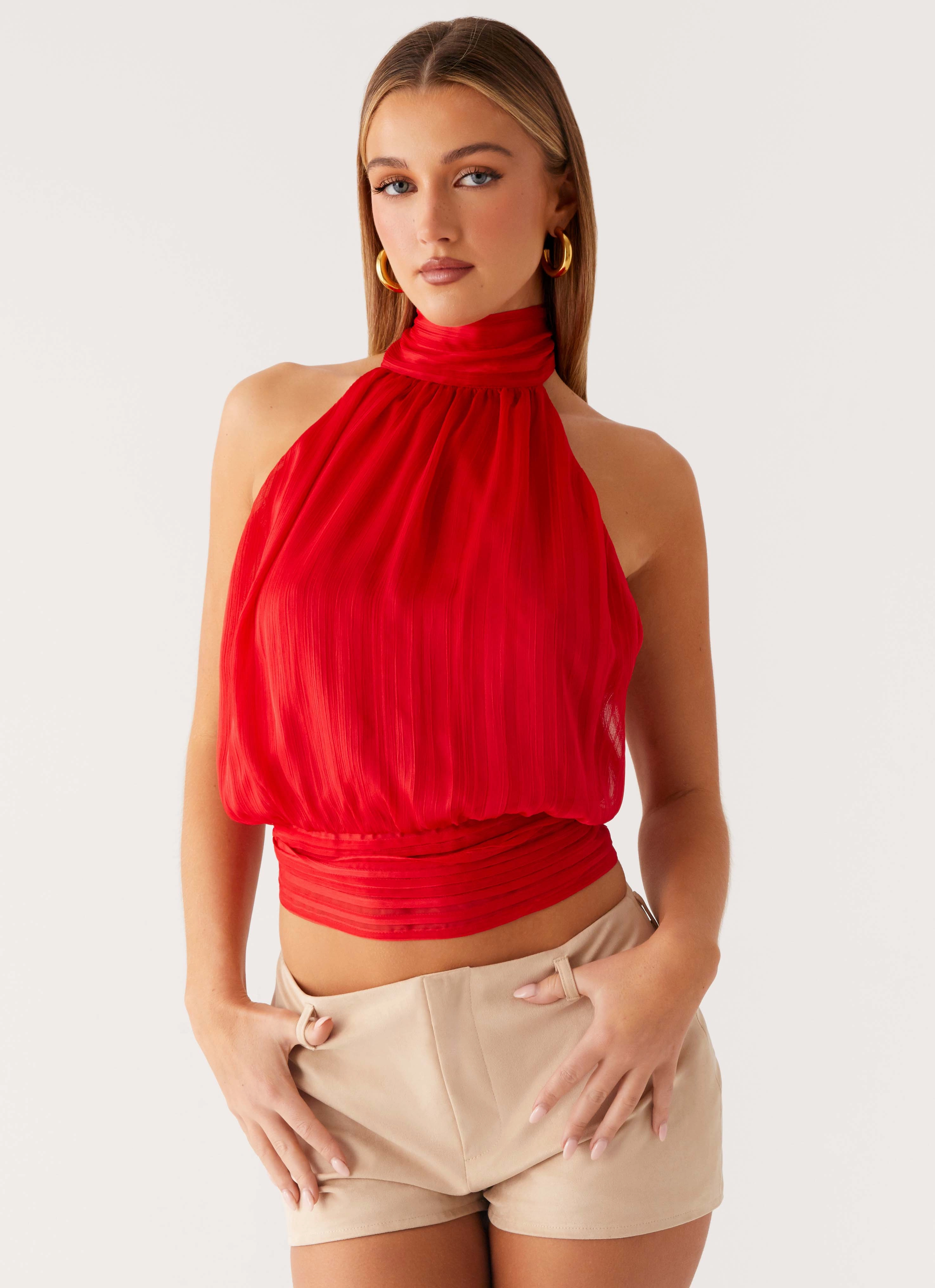 Willow Chiffon Top - Red VentilatedMesh EcoFriendly Manufacturing