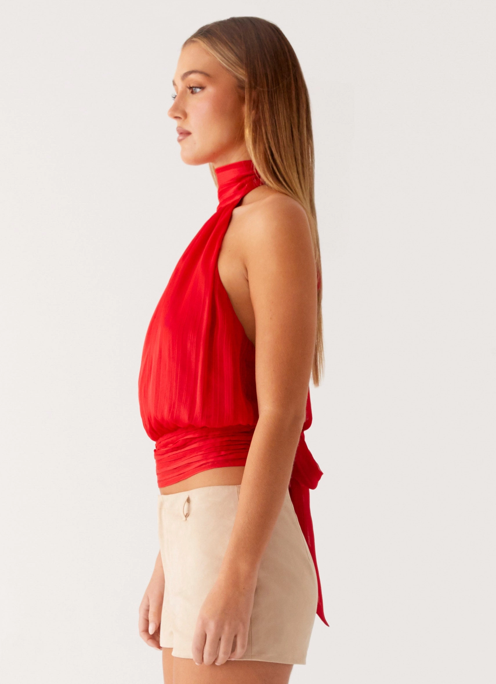 Willow Chiffon Top - Red Tapered Side Panels