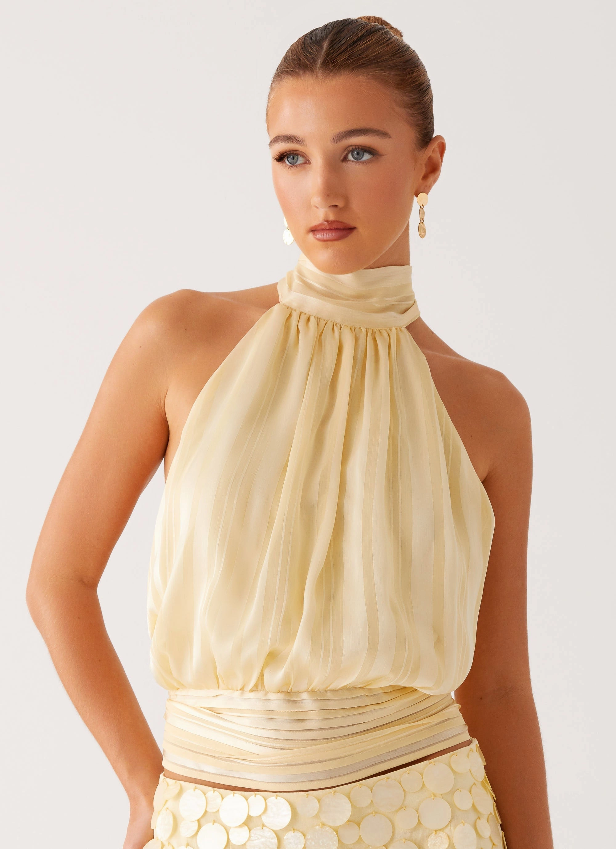 Willow Chiffon Top - Yellow Breezy Design Bold Mood Adjustable Fastening